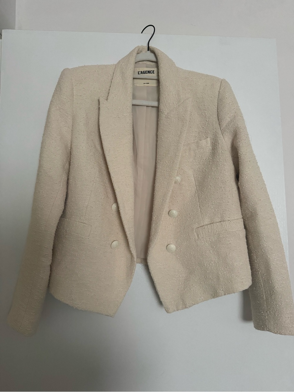 L'AGENCE Brooke Open Front Blazer in Ecru